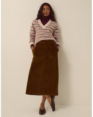 Monsoon Malika Corduroy Midi Skirt Green - Natural