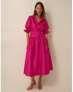 Monsoon Poppy Belted Midi Shirt Dress - Pink