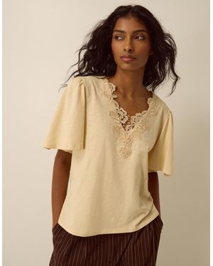 Monsoon Layla V-neck Lace Jersey Top Yellow - Natural