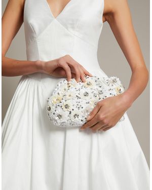 Monsoon Mia Floral Print Embellished Clutch Bag - White