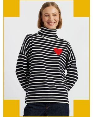 Monsoon Chinti & Parker Heart Stripe Roll Neck Jumper Blue