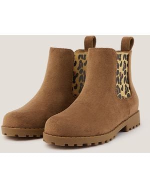 Monsoon Leopard Print Faux Suede Chelsea Boots Tan - Natural