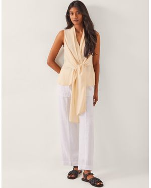 Monsoon Jolie Regular Linen Wide Leg Trousers White - Natural