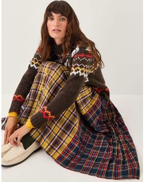 Monsoon X Sarah Corbett-winder Tartan Pleated Midi Skirt Yellow - Brown