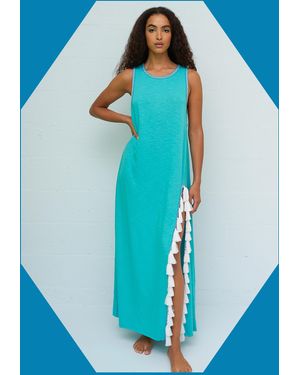 Monsoon Pitusa Tassel Side Slit Maxi Beach Dress Teal - Blue