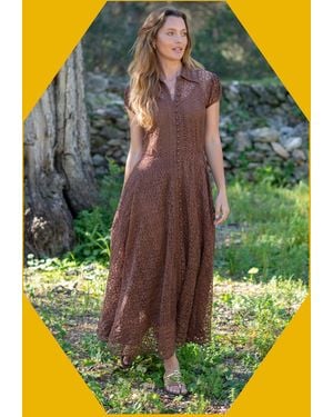 Monsoon Lyrical Sisters Lace Maxi Shirt Dress Brown - Yellow