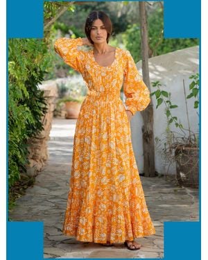 Monsoon La Galeria Elefante Women's Orange & White Modal Floral Print Jodie Flamenco Maxi Dress, Size: M - Blue
