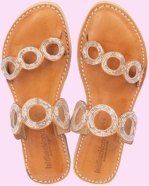 Monsoon Laidback London Russet Beaded Leather Sandals Silver - Orange