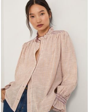 Monsoon Maeve Ruffle Stripe Shirt - Natural
