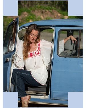 Monsoon La Galeria Elefante Silver Embroidered Square Neck Top White - Green