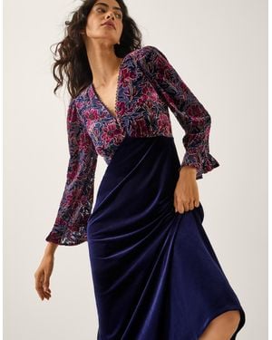 Monsoon Milena Floral Devoré Velvet Midi Dress Purple - Blue