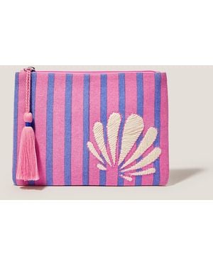 Monsoon Shell Embroidered Stripe Pouch - Pink