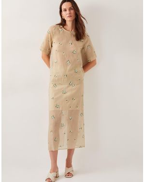 Monsoon Sacha Embroidered Midi Skirt Gold - Natural