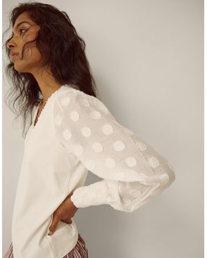 Monsoon Ferne V-neck Polka Dot Top Ivory - Natural