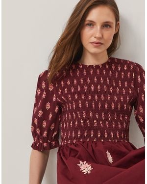 Monsoon Laurie Floral Smocked Midi Dress Red