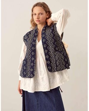 Monsoon East Celine Printed Textured Cotton Gilet Blue