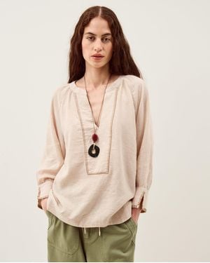 Monsoon Frida Stripe Linen-Blend Top - Natural