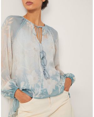 Monsoon Lilian Sheer Floral Blouse Blue - Grey