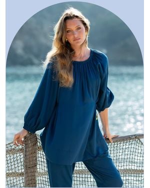 Monsoon La Galeria Elefante Buddha Balloon Sleeve Top Blue