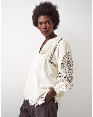 Monsoon East Pavlina Embroidered Cotton Top Ivory - Natural
