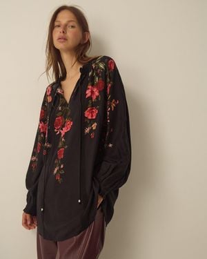 Monsoon Camille V-neck Floral Print Blouse Black