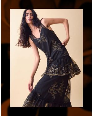 Monsoon Clemence Isabelle Embroidered Tiered Midi Dress Black