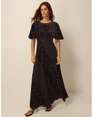 Monsoon Adeline Devoré Polka Dot Maxi Dress Brown - Black