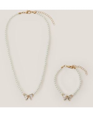 Monsoon Jewel Bow Pearl Necklace & Bracelet Set - Natural