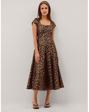 Monsoon Anna Leopard Print Midi Dress Camel - Brown
