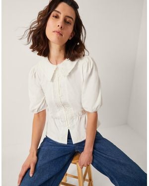 Monsoon Celia Puff Sleeve Collar Jersey Blouse Ivory - White