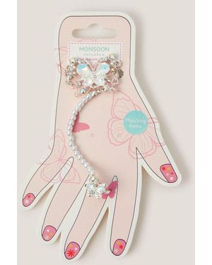 Monsoon Butterfly Linked Bracelet & Ring Set Silver - Pink