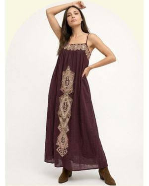 Monsoon Raffya Sapphire Strappy Embroidered Maxi Dress Brown - Purple