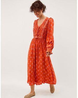 Monsoon Amaya Floral Print Midi Dress Orange - Red