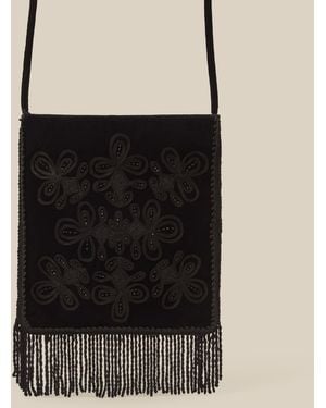 Monsoon Dori Embroidered Fringe Crossbody Bag - Black