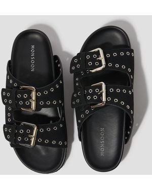 Monsoon Elena Stud Buckle Sandals Black - Grey