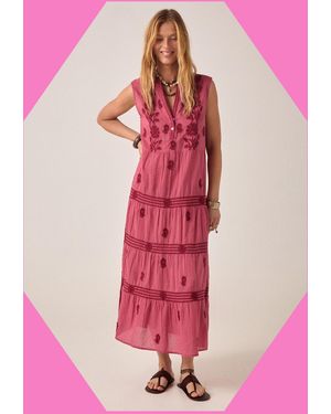 Monsoon Maison Hotel Lili Sleeveless Embroidered Maxi Dress Pink
