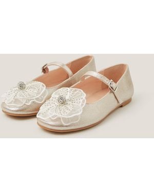 Monsoon Beaded Floral Metallic Ballet Flats Gold - Natural