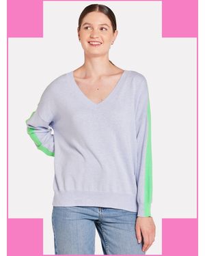 Monsoon Wispr Summer Stripe V-neck Jumper Blue - White
