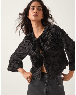 Monsoon Tia Tie-front Textured Jersey Jacket Black
