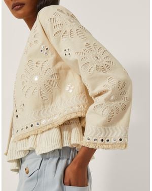 Monsoon Calista Cutwork Cropped Jacket Ivory - Natural