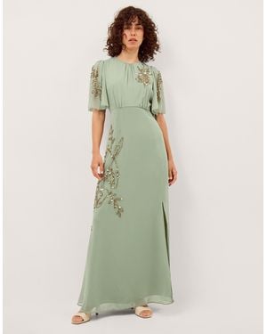 Monsoon Skyler Floral Embellished Maxi Dress Green