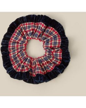Monsoon Tartan Velvet Hair Scrunchie - Pink