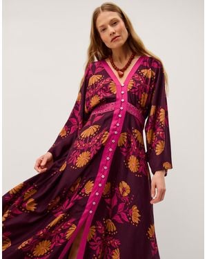 Monsoon Koa Long Sleeve Floral Midi Dress Red