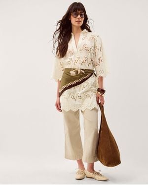 Monsoon Selena Floral Embroidered Tunic Shirt Cream - Natural