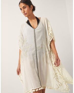 Monsoon Women's Cream Cotton Embroidered Penny Tassel Kaftan, Size: L - Natural