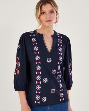 Monsoon Embroidered Jersey Top Blue