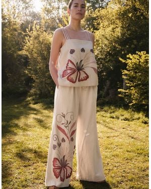 Monsoon East Zhandra Embroidered Wide Leg Trousers Camel - Yellow
