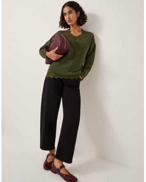 Monsoon Leanne Lace V-neck Jumper Green