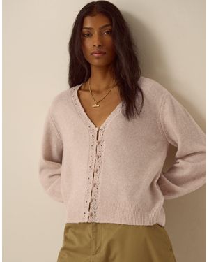 Monsoon Talitha V-neck Pointelle Cardigan Mink - Brown