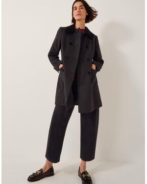 Monsoon Lottie Velvet Trim Double Breasted Coat Black